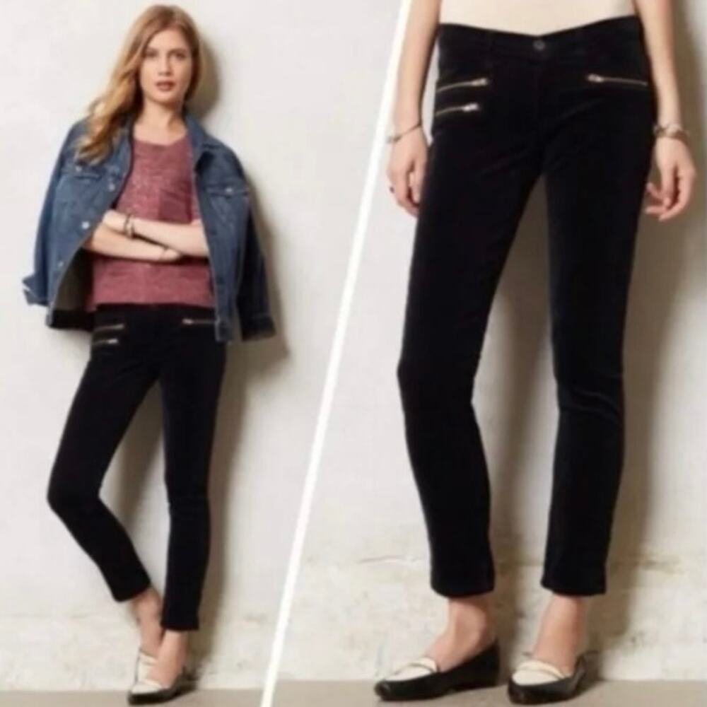 AG Adriano Goldschmied The Moto Stevie Ankle Black Slim Corduroy Pants Size 26R